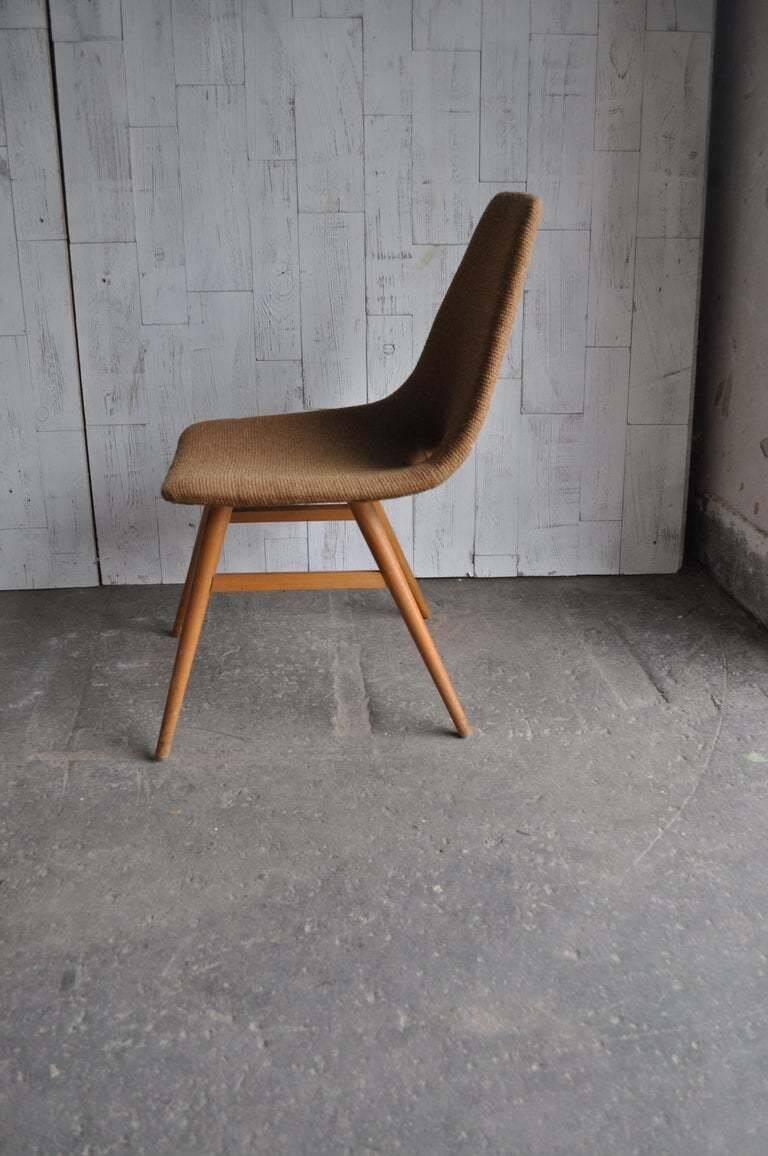 Erika mid-century accent chair brown fabric and wooden legs — design 1959 Judit Burián