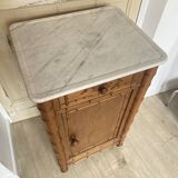 Bedside table / nightstand in pitchpin pine wood and bamboo with marble top