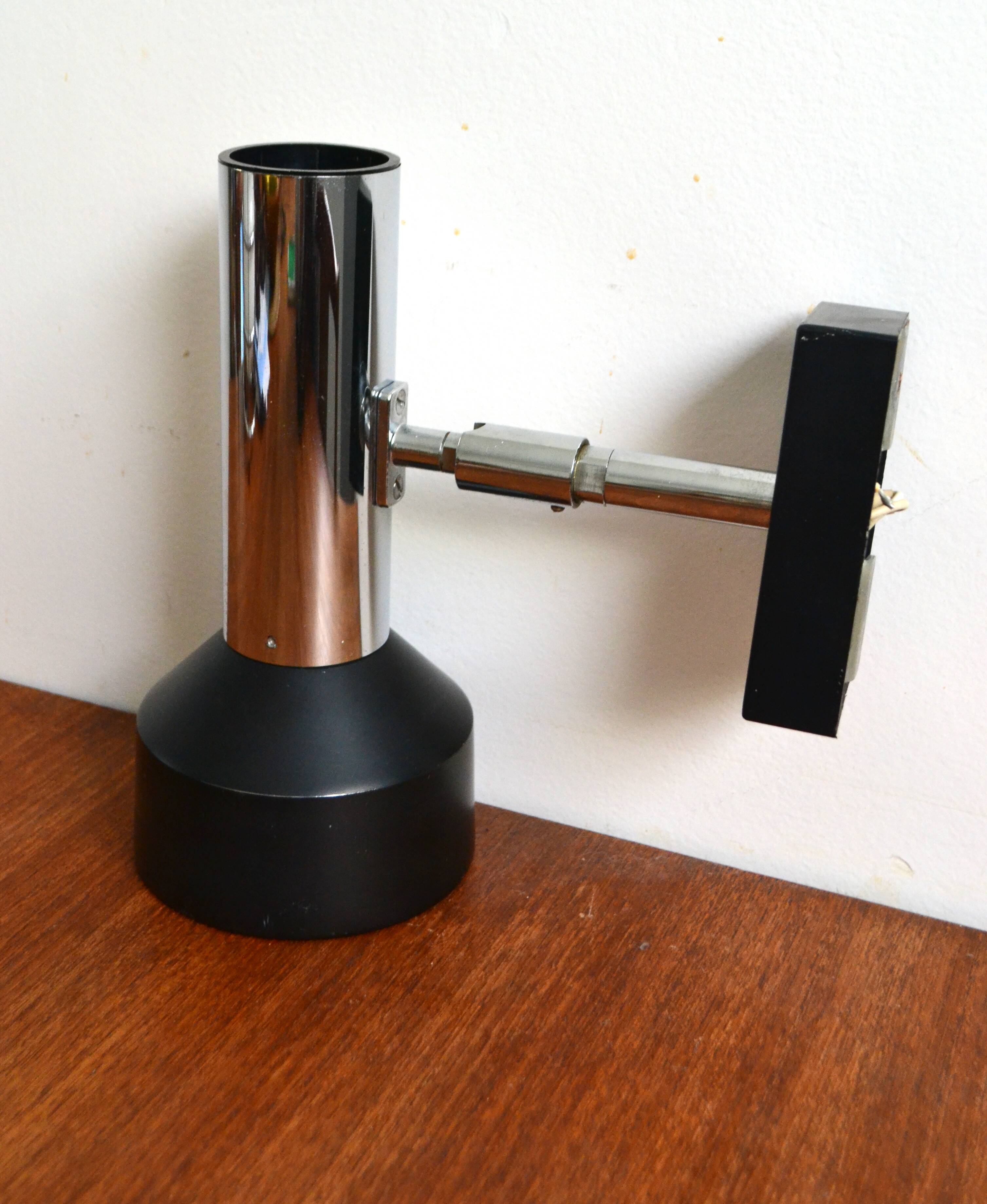 ERCO wall light spotlight 70s chrome black metal