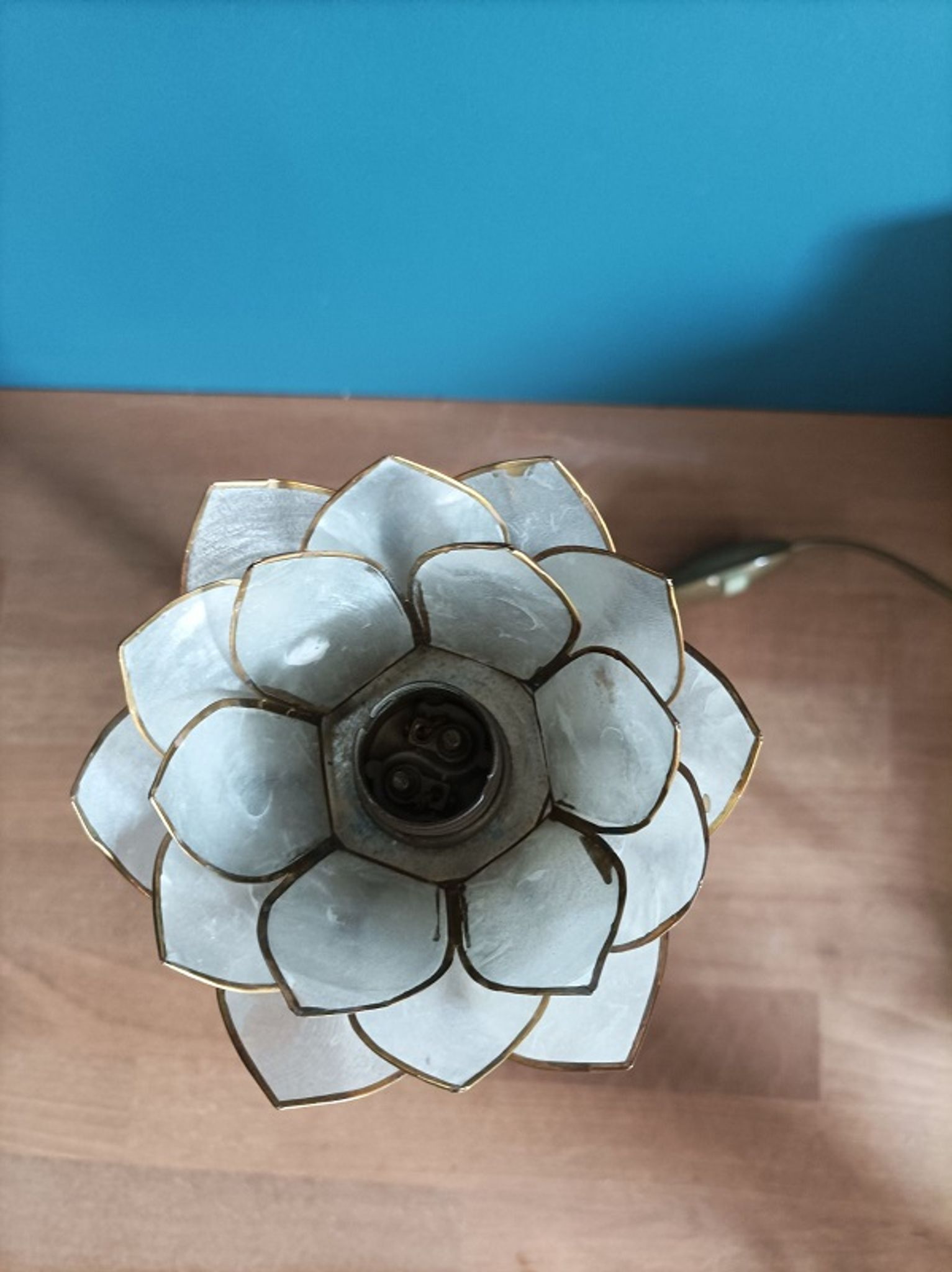 Bedside lamp flower lotus mother-of-pearl base brass