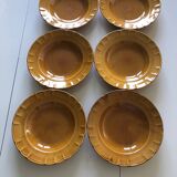 6 assiettes creuses ADP Luxceram ocre jaune Vintage
