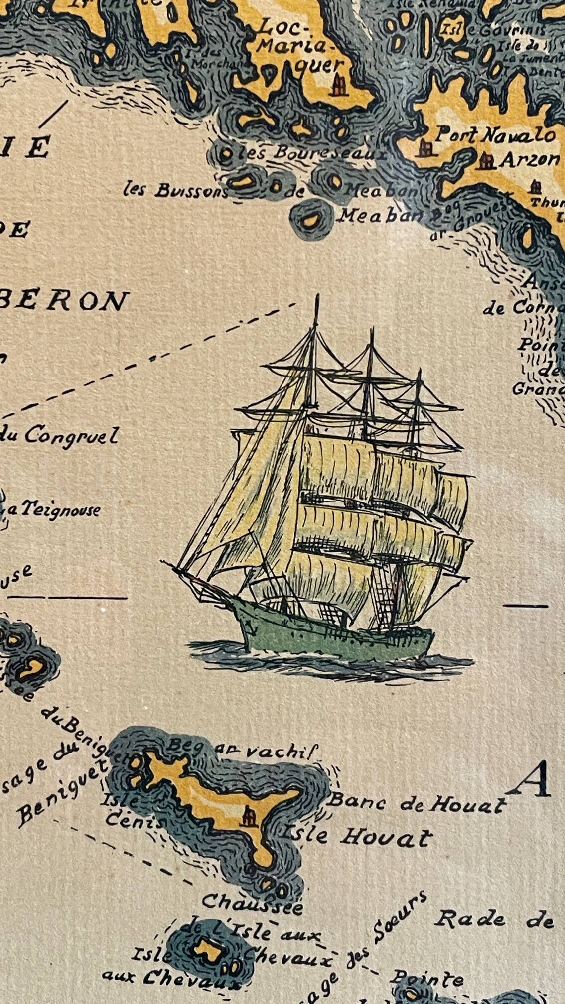 Vintage Atlantic Ocean Marine Map Gold Leaf Frame