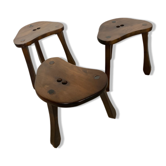 Lot 3 anciens tabourets bois 1960