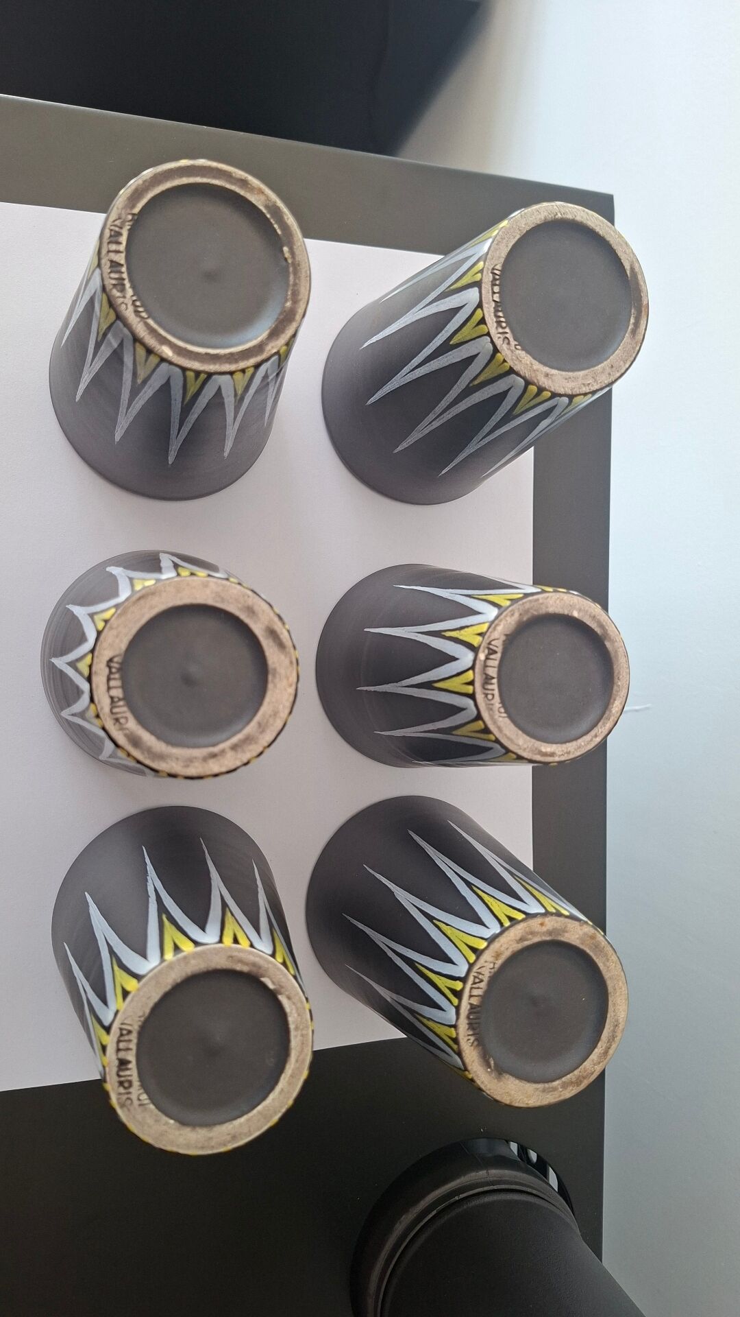 Six Orange and Black Ceramic Vases Vallauris André Baud
