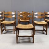 Vintage oak and wicker dining chairs, 1960s