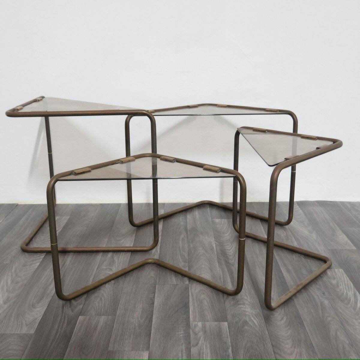 Modular Metal and Glass Coffee Tables, 1960s, Set of 4