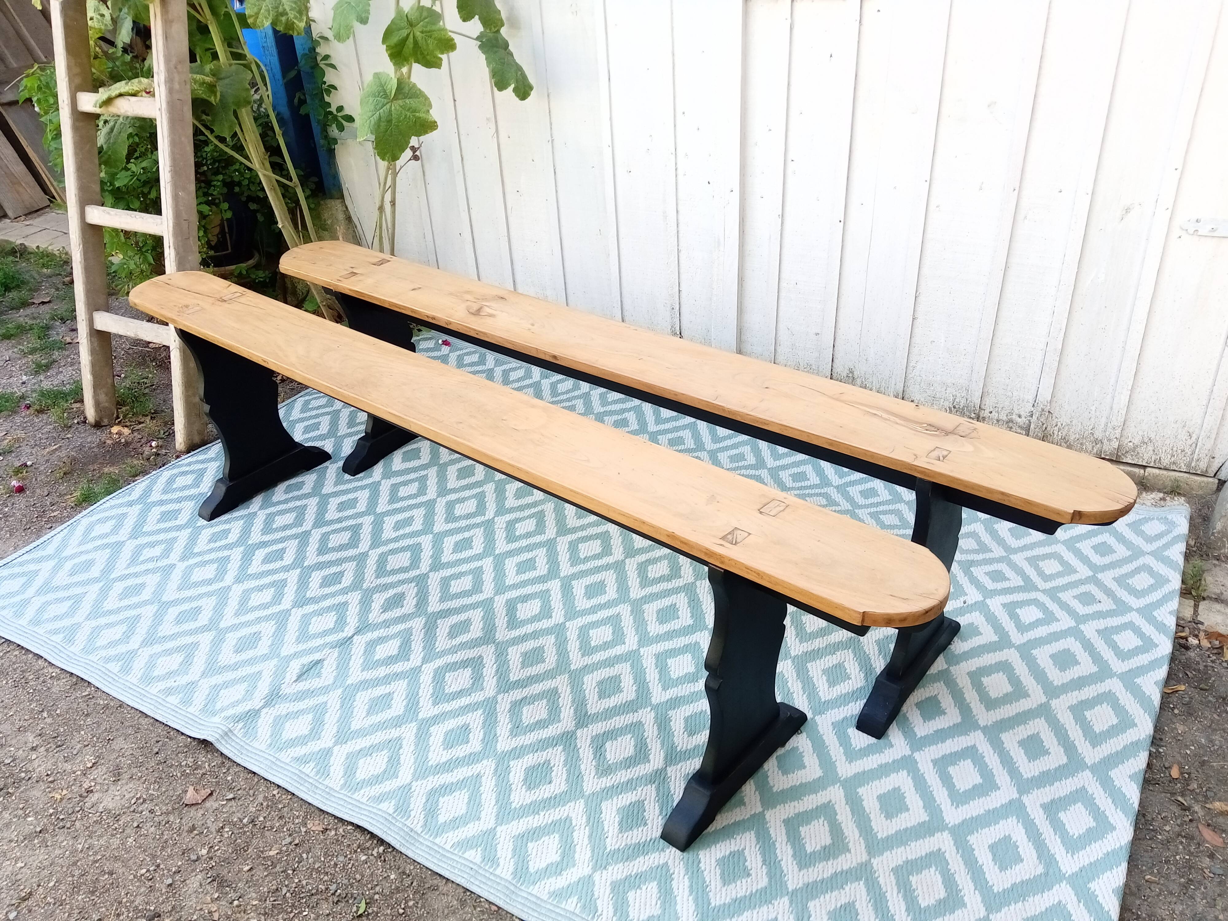 Pair of large wooden benches