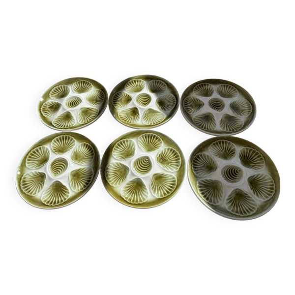 Assiettes à huîtres françaises Moulin des Loups Orchies vintage des années 1970 – Ensemble de 6
