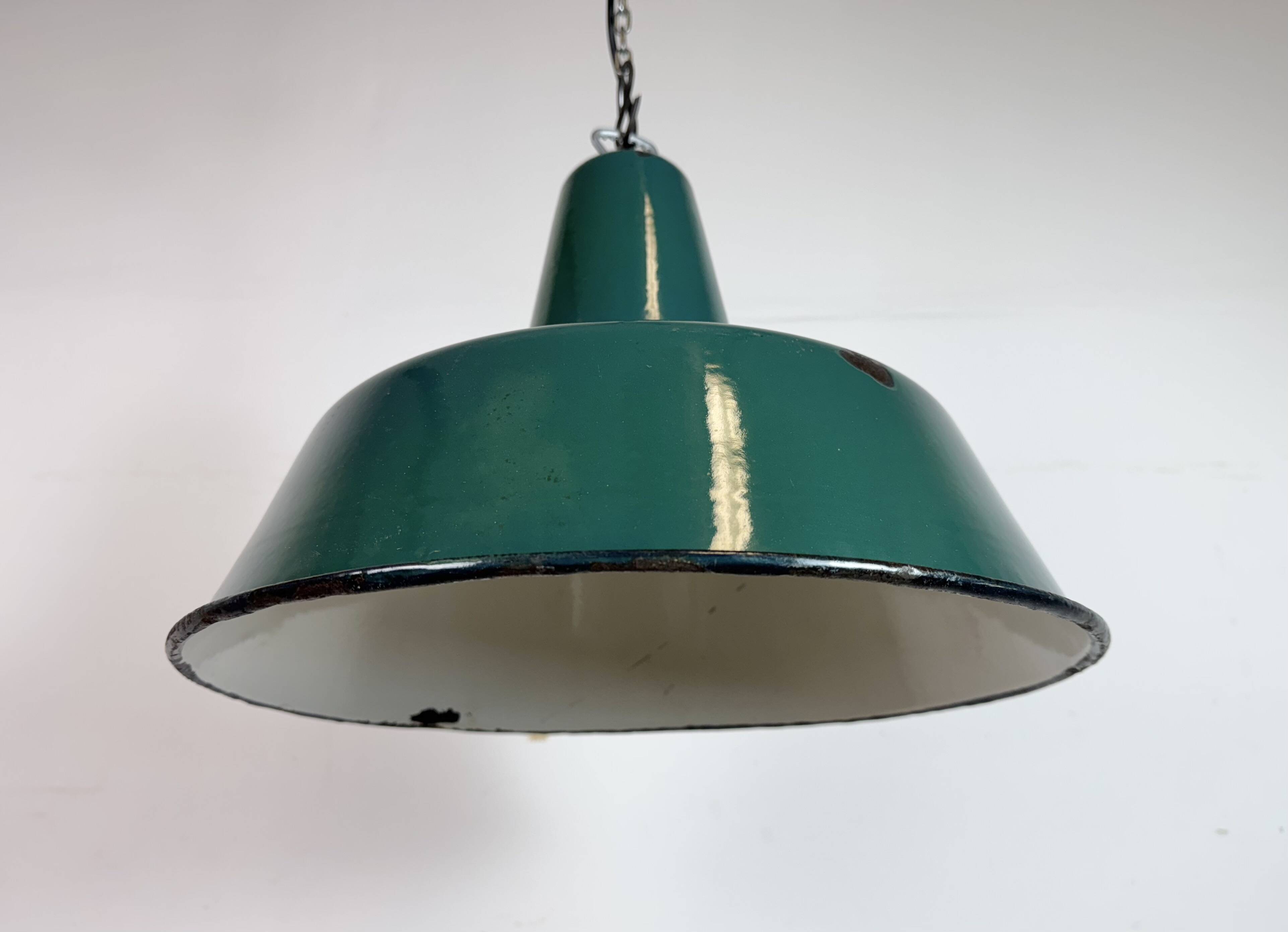 Large Industrial Green Enamel Factory Pendant Lamp, 1960s