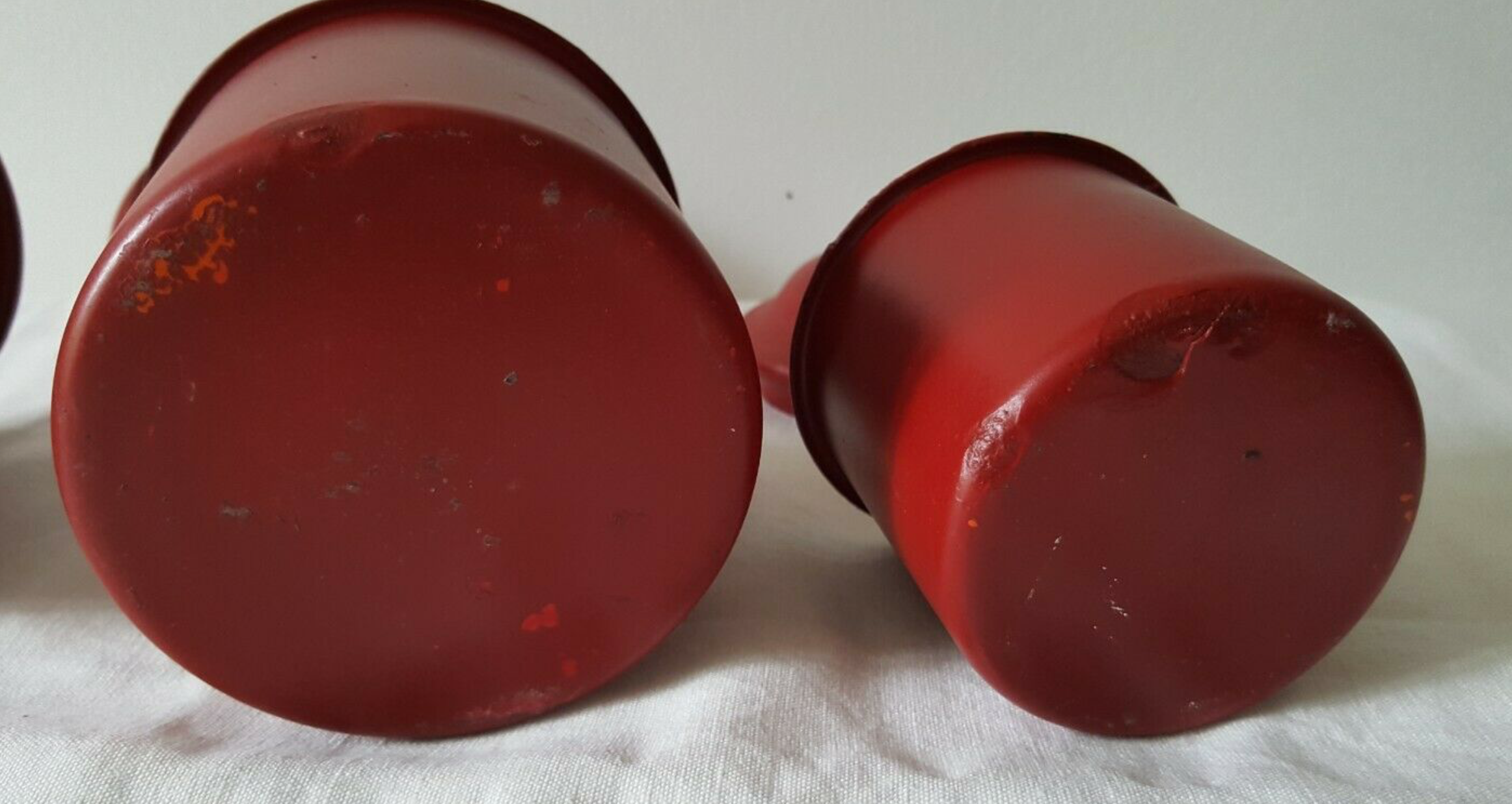 Vintage red metal pots kitchen storage