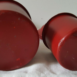 Vintage red metal pots kitchen storage