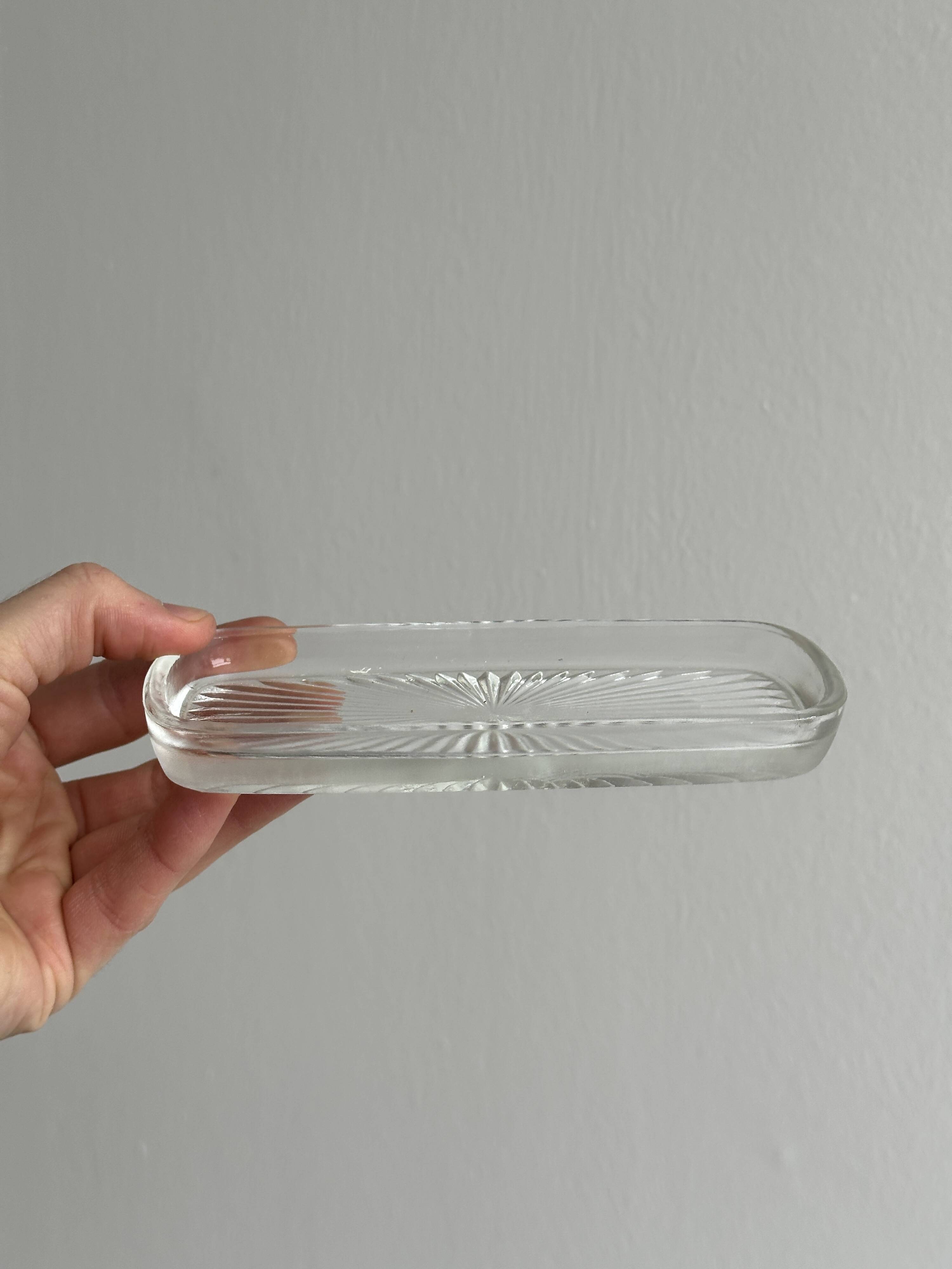 Metal butter dish with glass tray