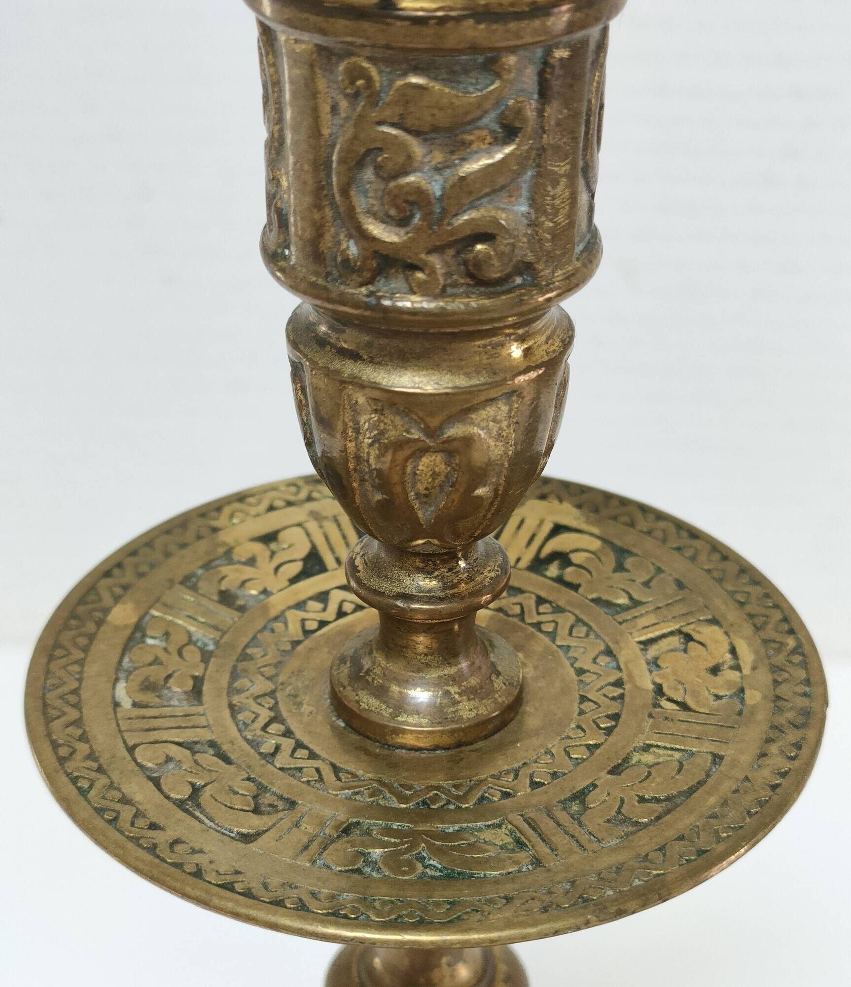 Pair of candle holders patinated bronze floral decoration early twentieth century