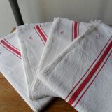 Set of 4 old embroidered tea towels in linen, monogrammed c