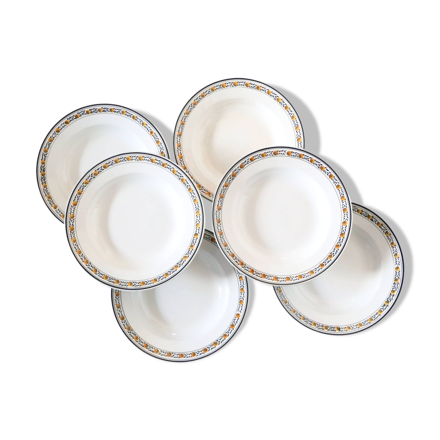 Set of 6 soup plates, Digoin Sarreguemines, Valence model