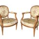 Pair of Louis XVI silk cabriolet armchairs