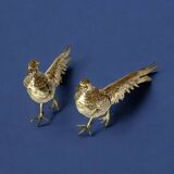 Pair of decorative silver metal pheasants