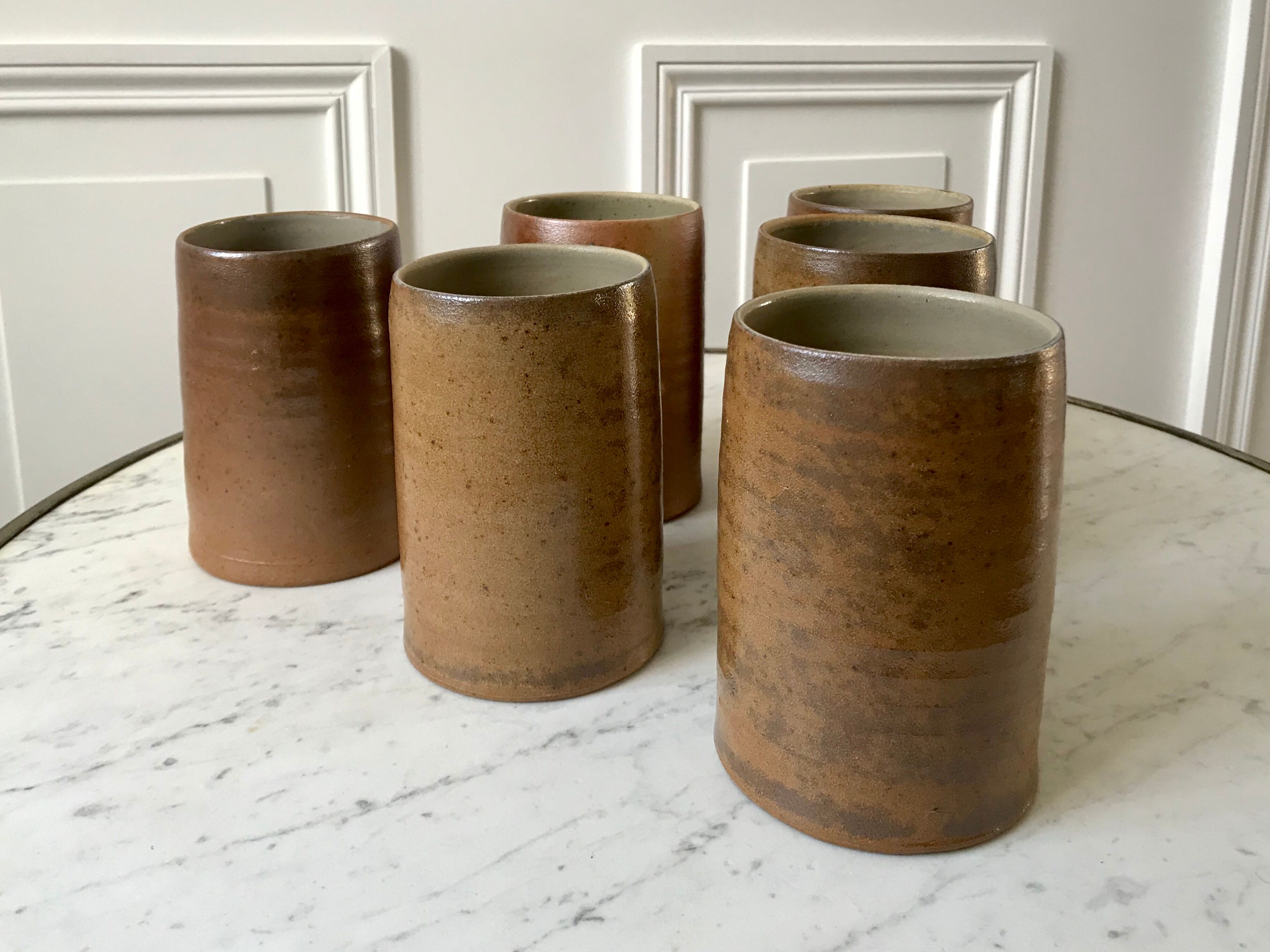 Set of 6 handmade handmade stoneware mugs 70s