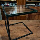 Coffee table end of sofa harness design 1970 metal and glass marked pierre chevalier