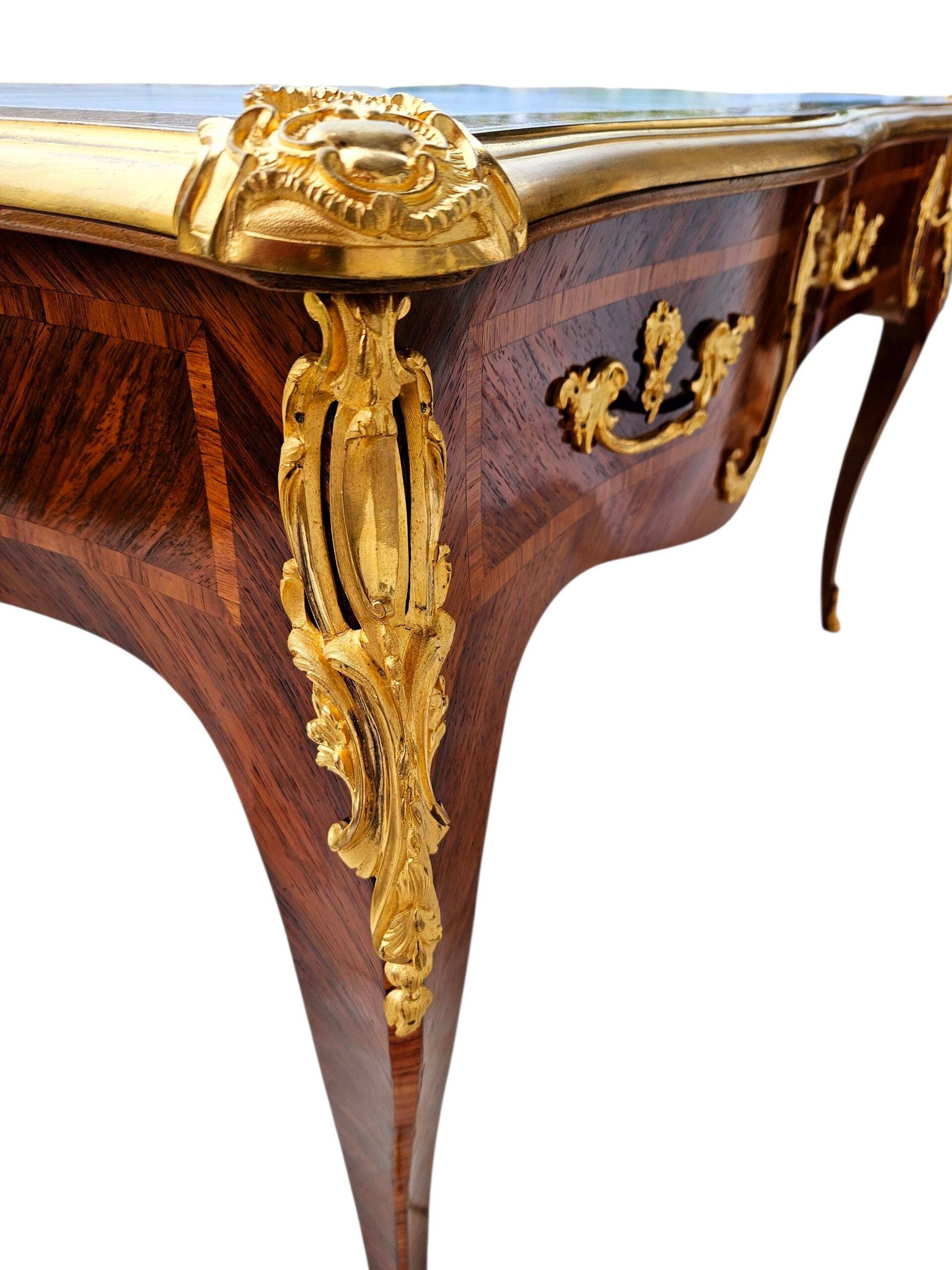 Marquetry and gilded bronze desk signed rinck in paris