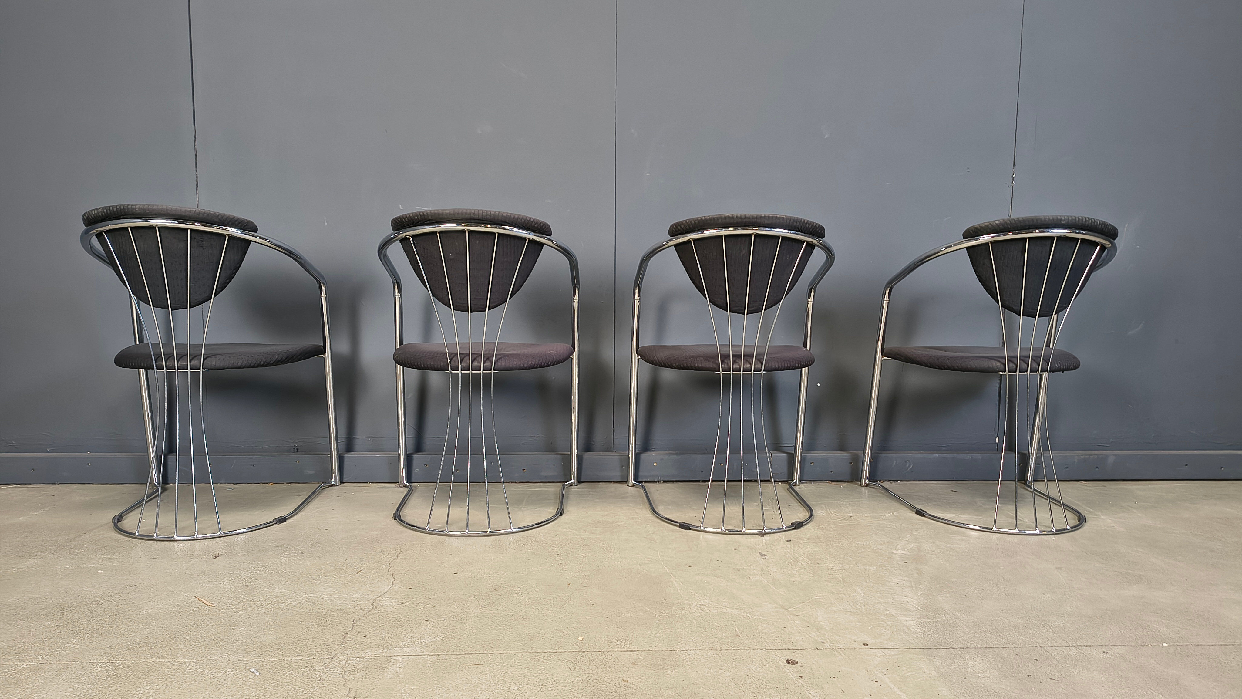 Vintage chrome dining chairs by Effezeta, 1970s - set of 4