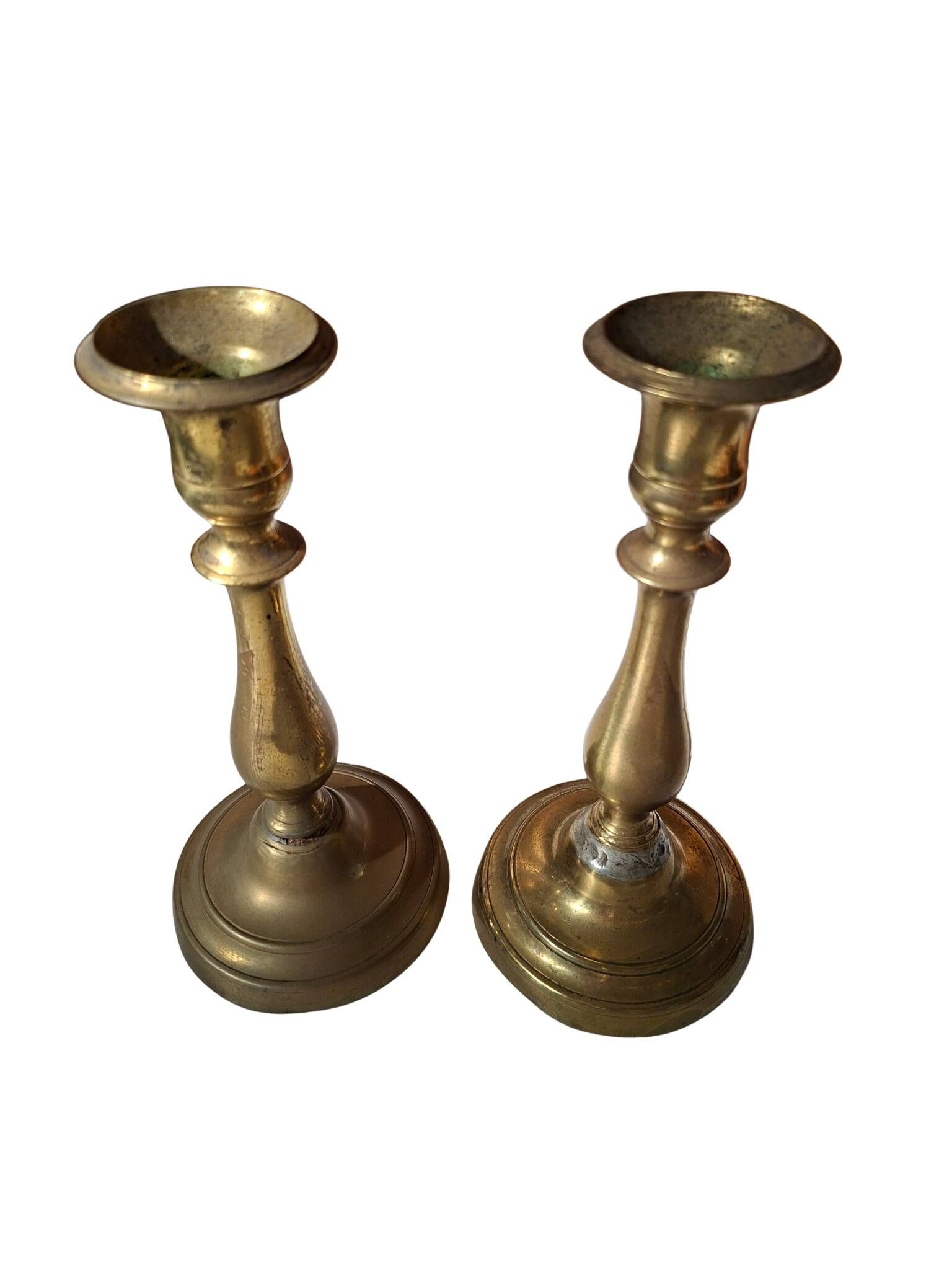 Coppia di Candelabri Antichi in Ottone - Stile Classico h 21 cm