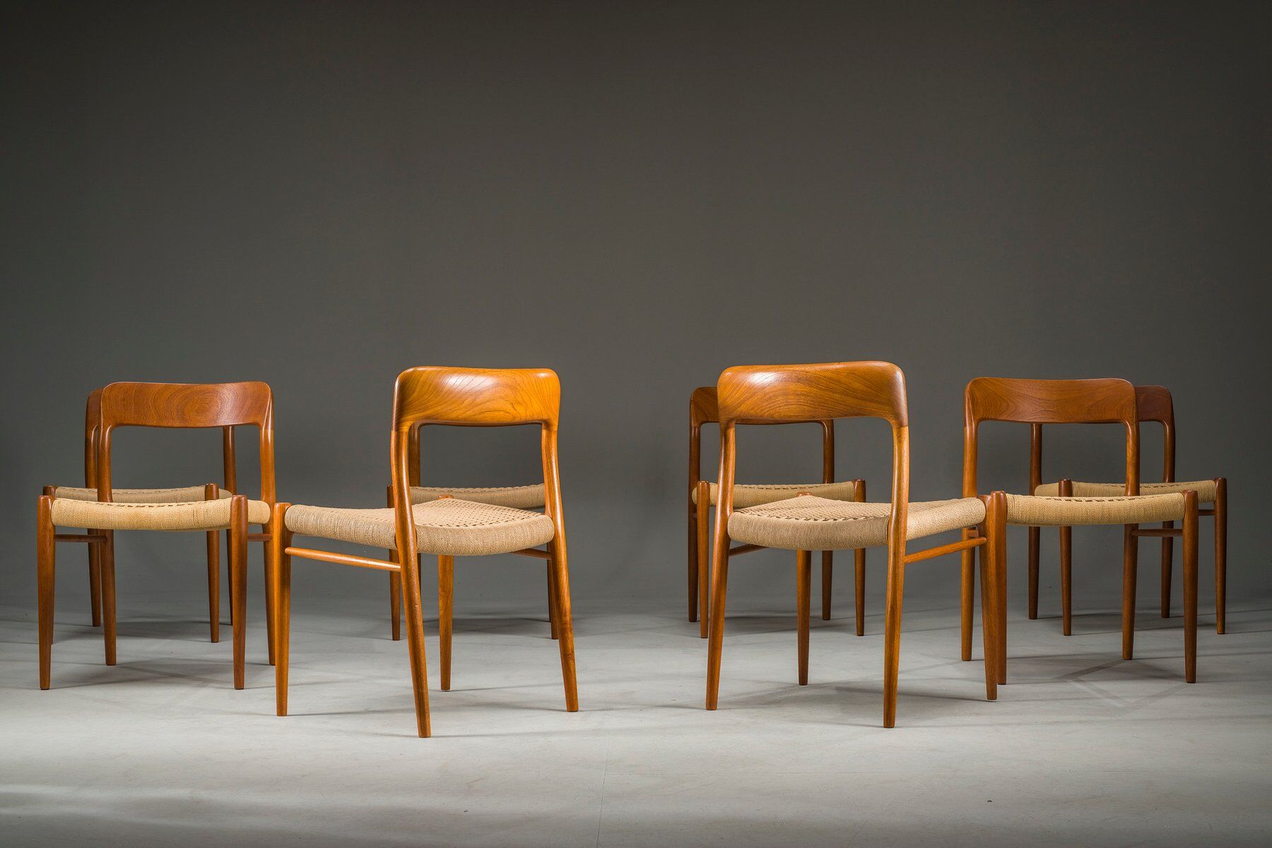Danish teak Model 75 dining chairs by Niels Møller, 1960s, set of 8