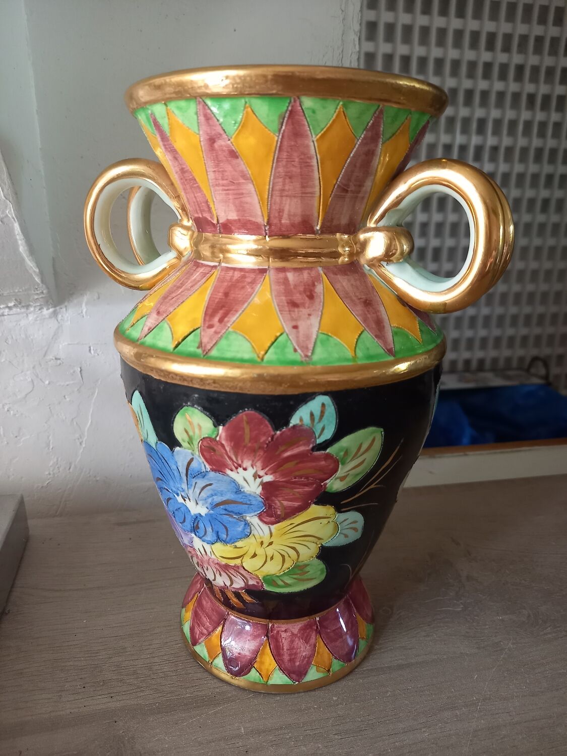 Enamelled ceramic vase from Monaco signed numbered vintage