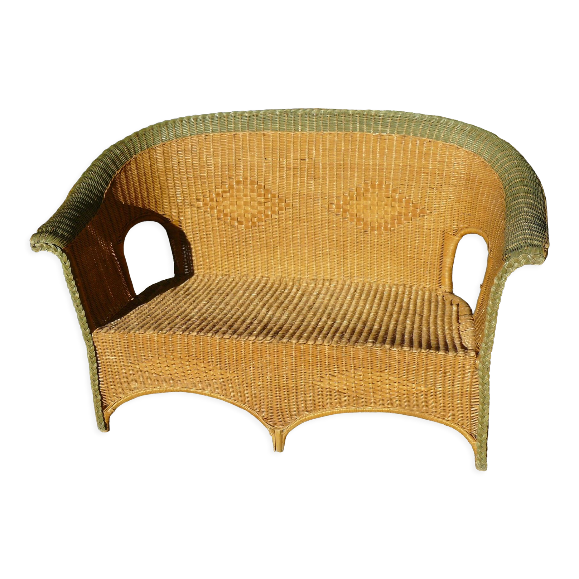 Sofa bench rattan and wicker vintage 1970