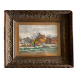 Oeuvre originale, Paysage d'automne, Gouache de Suzanne Gueguen, 1940