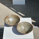 Duo of ceramic bowls interior glazed exterior matt raw earth