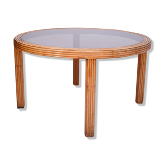 Table à manger ronde en rotin, années 1970