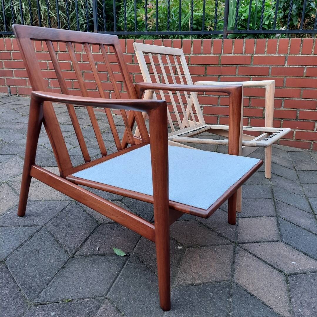 Fauteuil scandinave original Baczyk, années 1960, rénovation, teck.