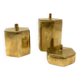 Set of 3 solid Brass boxes , De Falco Italy 1970s
