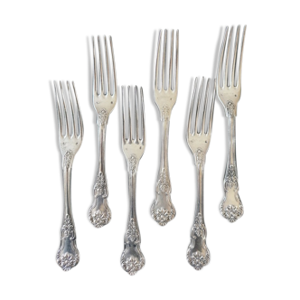 Série de 6 fourchettes en argent massif, Orfèvre Hénin et cie, poinçon Minerve
