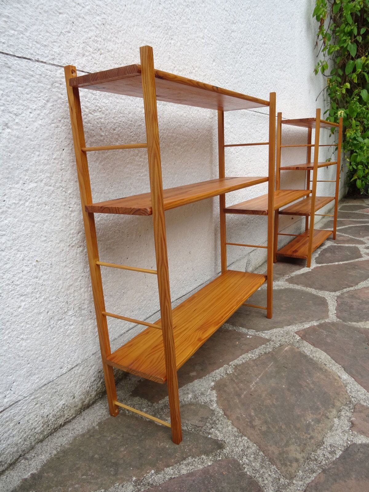Pair of modular pine wall shelves