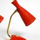Pair of red Mid Century Modern Diabolo crow's foot table lamps from Cosack
