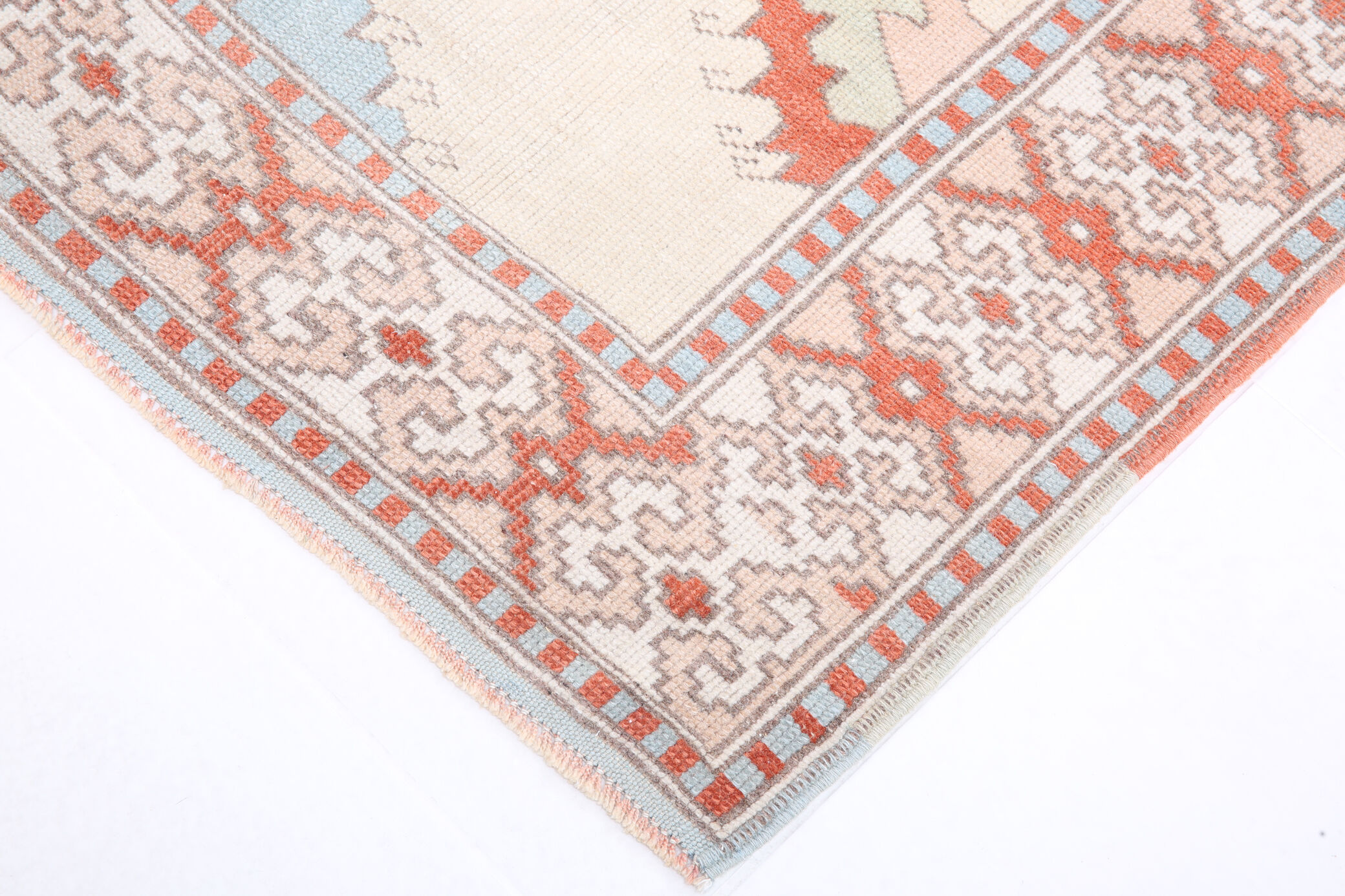 4x6 blue and beige handmade oushak rug