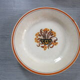 Set de 6 assiettes plates art-déco anciennes en faïence de Creil Montereau, modèle œillets
