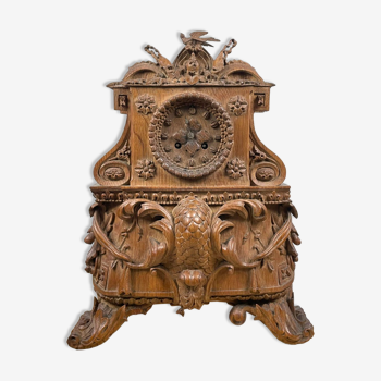 Nineteenth century oak wood carved clock