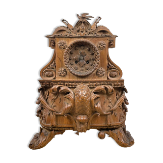 Nineteenth century oak wood carved clock