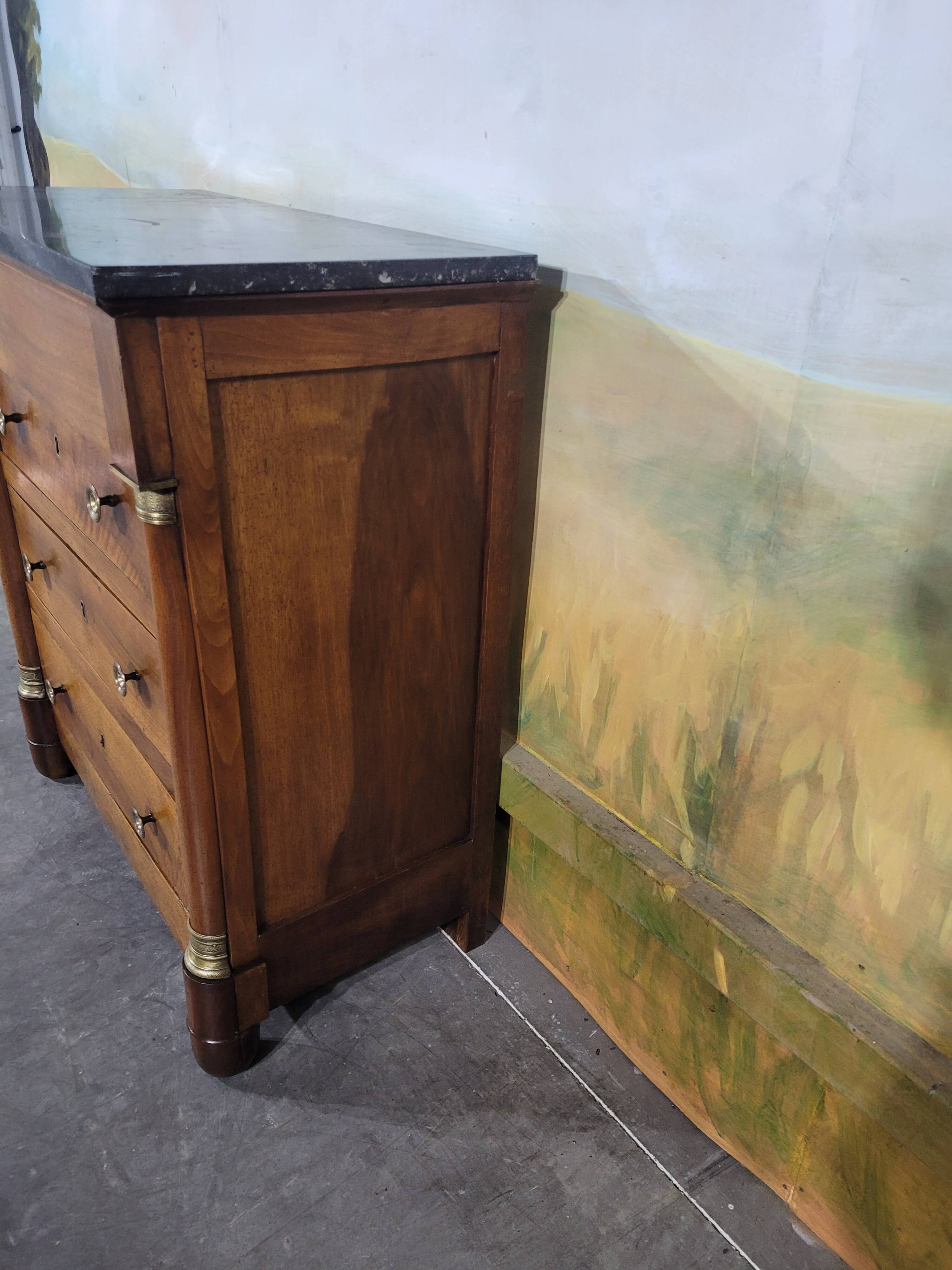 Small Empire-style chest of drawers in solid walnut