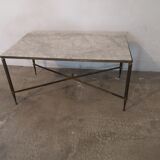Table basse vintage laiton et marbre