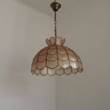 Vintage 1970s French Capiz Shell Light  Peach Scalloped Design Gold Trim
