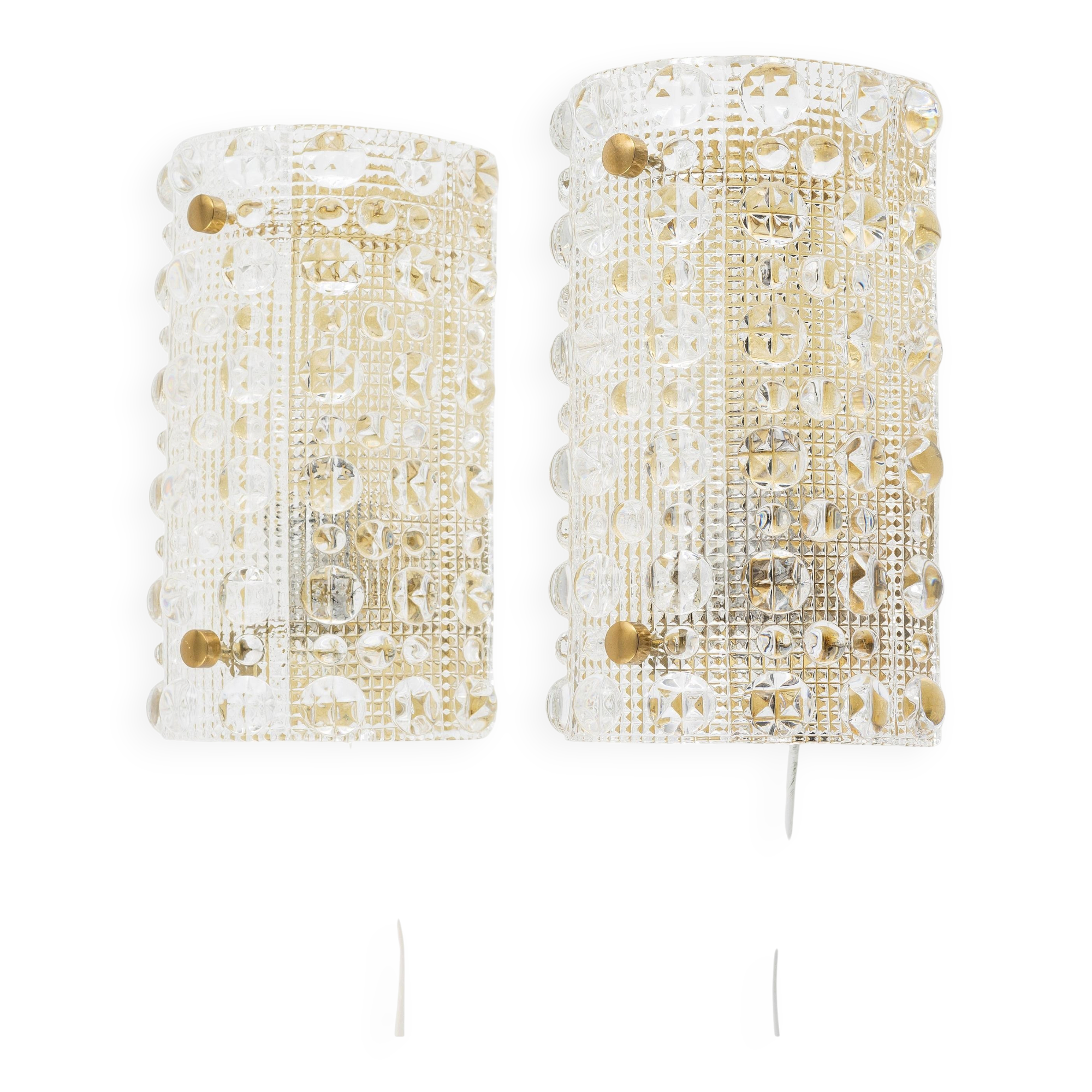 Carl Fagerlund, pair of glass wall lights for Lyfa, Orrefors Sweden, 1960.