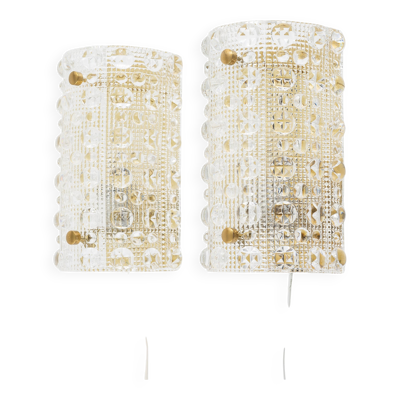 Carl Fagerlund, paire d'appliques en verre pour Lyfa, Orrefors Suède, 1960