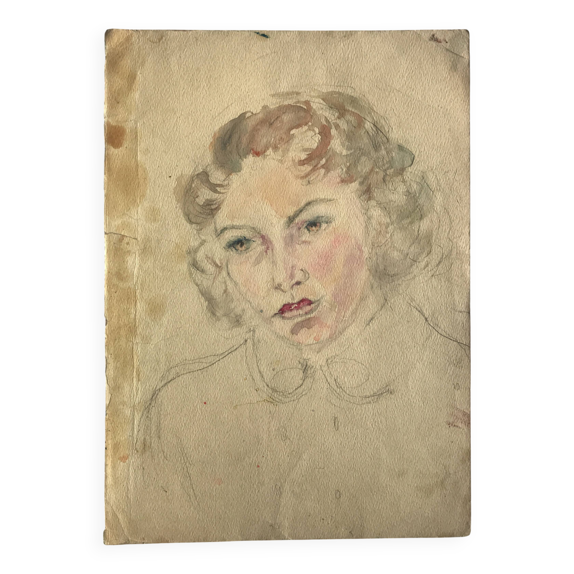 Portrait of a woman, 1950s/1960s. Watercolor and graphite on paper