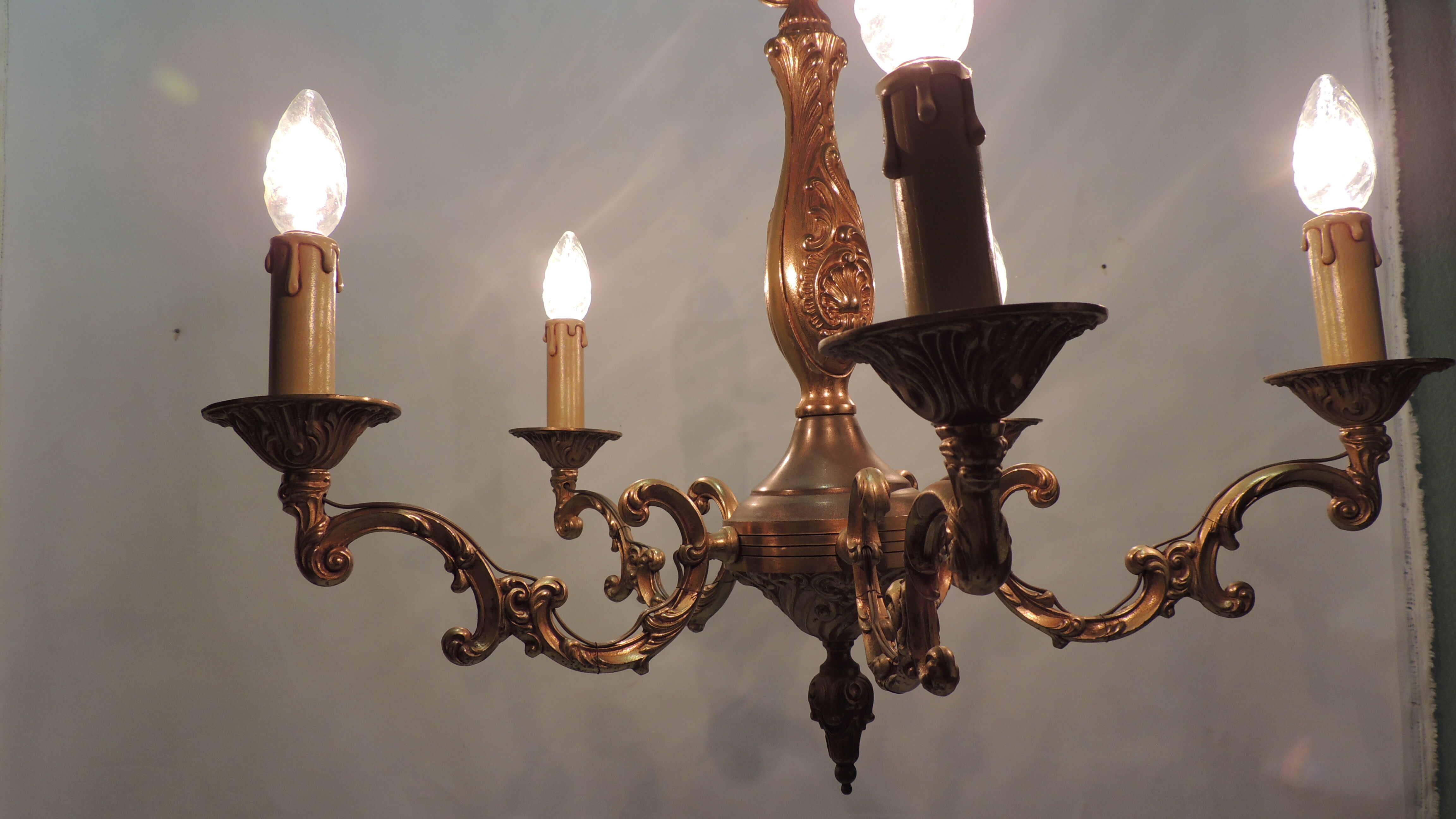 Bronze vintage five-pointed chandelier