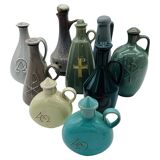 Set of nine modern sculptural ceramic vases from the mid-century, Bauhaus influence.