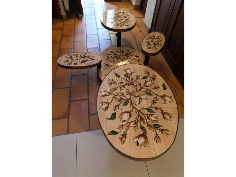 Georges Pelletier Vallauris La Roue Magnolias Vintage Coffee Table